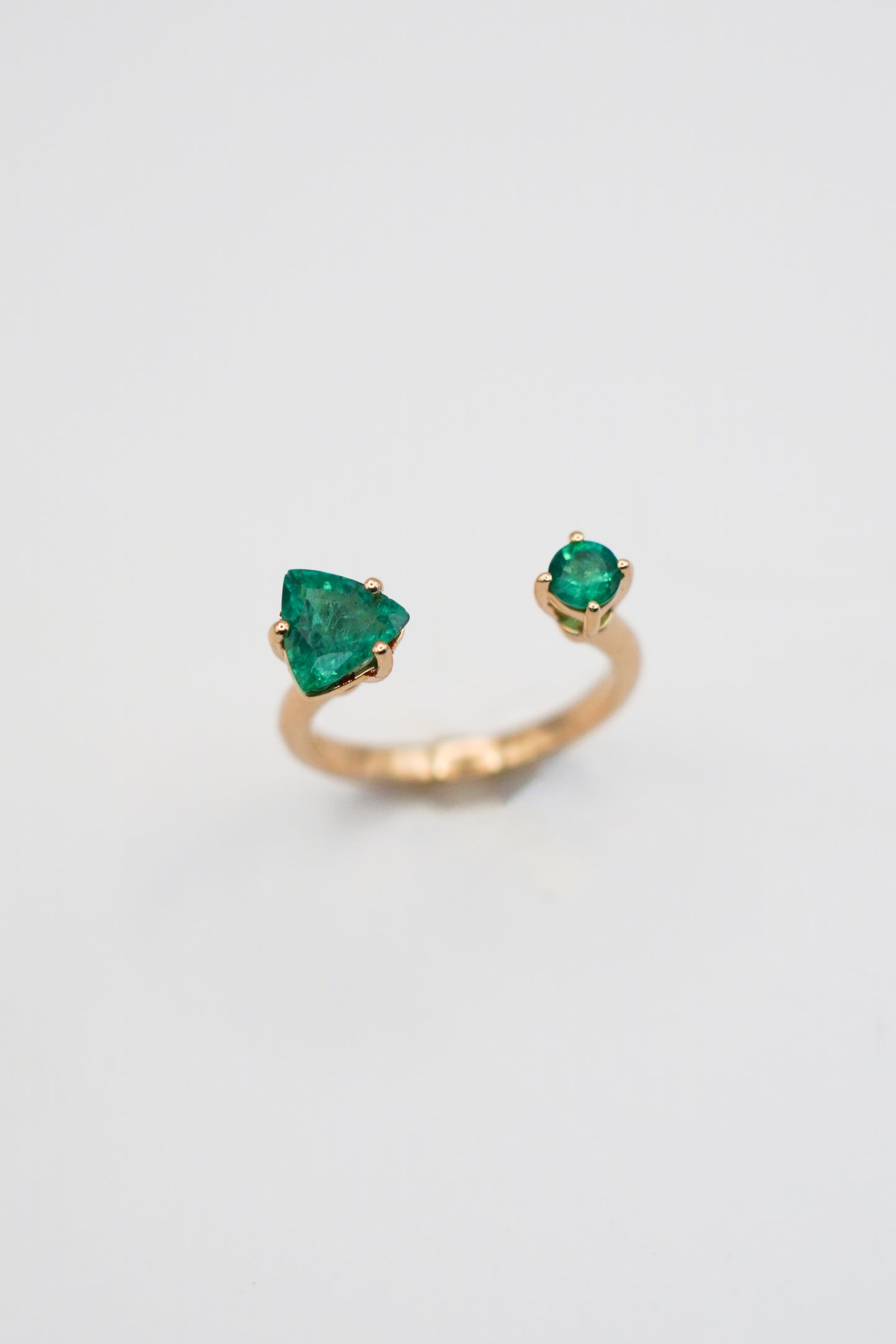 Custom Trillion Trifecta Emerald Ring